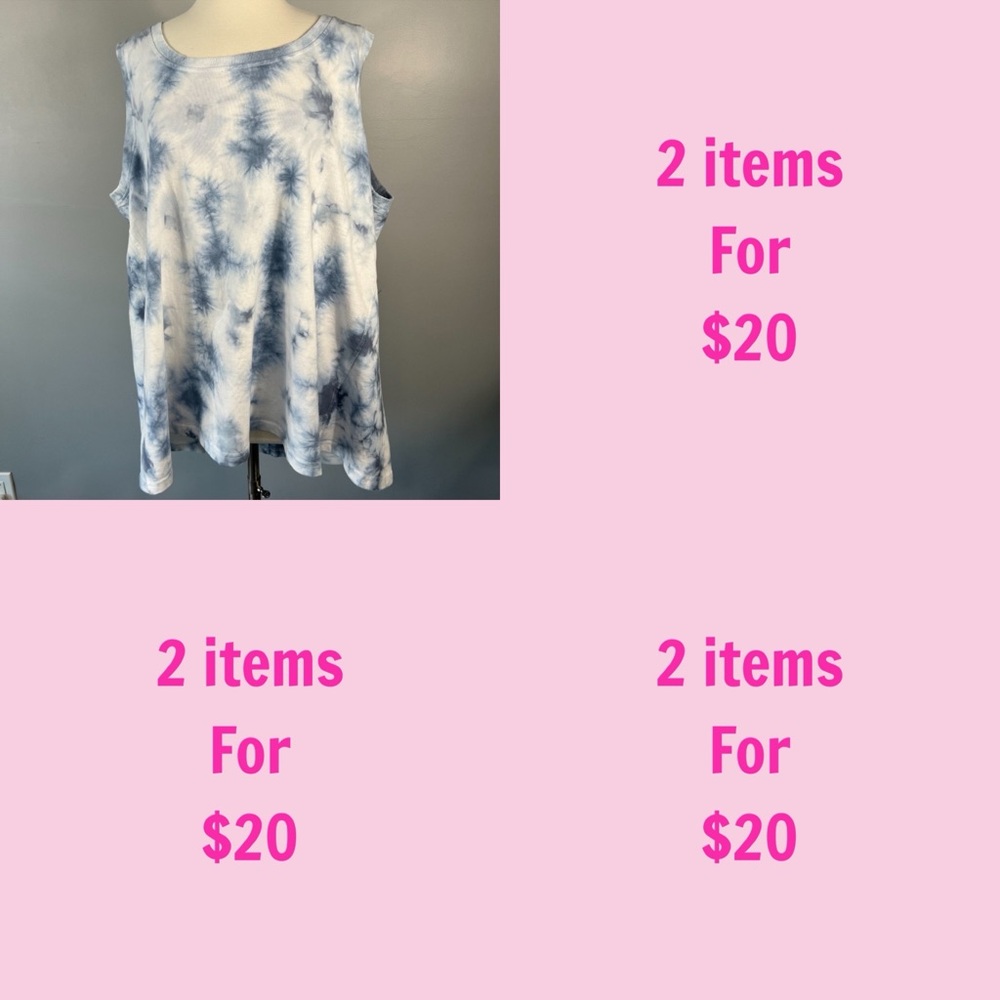 3/$30 Jane And Delancey Womens White Blue Tie Dye Sleeveless Tank Top Size 2X